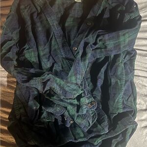 L.L. Bean Relaxed Fit Plaid Shirt in Blue and Green